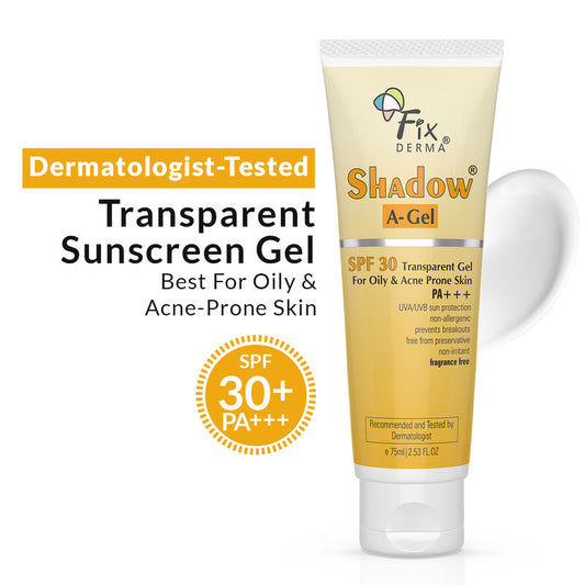 Fixderma Shadow AGel SPF 30 Sunscreen For Acne Prone Skin, NonOily, UVA UVB, Transparent Gel