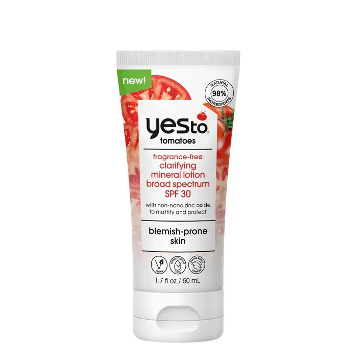tomatoes fragrance-free clarifying mineral lotion broad spectrum SPF 30 with nano zinc oxide to mattify and protect