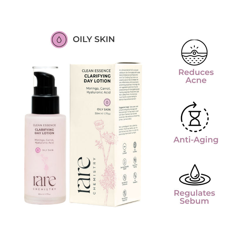 Rare Chemistry Clean Essence Clarifying Day Lotion For Oily Skin, Reduces Acne, Moringa Ha