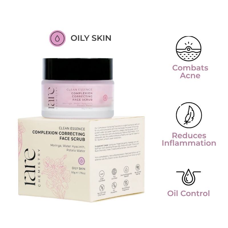 Rare Chemistry Clean Essence Complexion Correcting Face Scrub, Oily Skin, Moringa Water Hyacinth