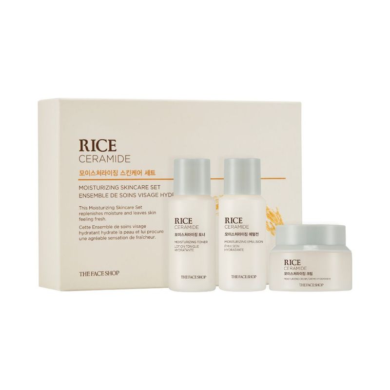 The Face Shop Rice & Ceramide Moisturizing Skincare Set, Complete Travel Friendly Skincare Routine