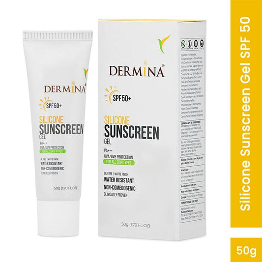 DERMINA SPF 50 Silicone Sunscreen Gel With PA+++ UVA/UVB, Matte Finish Non-Comedogenic - All Skin Type