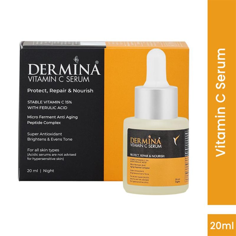 DERMINA 15% Vitamin C Serum With Ferulic Acid & Peptide Complex For Glowing Skin - All Skin Type