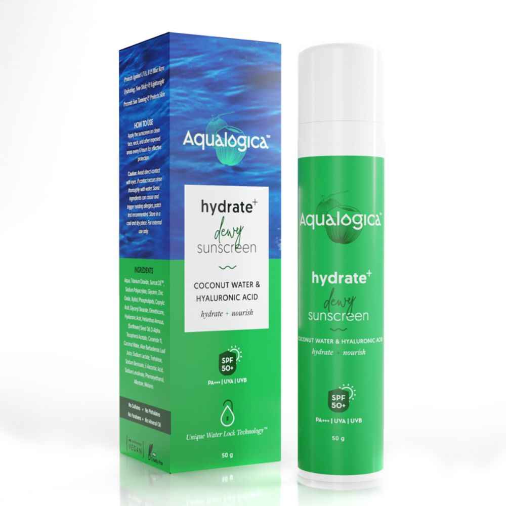 Aqualogica Hydrate+ Dewy Sunscreen with Coconut Water & Hyaluronic Acid-SPF50 PA++++ for UVA/B, 50 gm