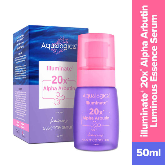 Aqualogica lluminate+ 20x* Alpha Arbutin Luminous Essence Serum - 50ml Power of 20x* Alpha Arbutin | Fights Pigmentation & Uneven Skin Tone | Hydrates & Plumps Skin