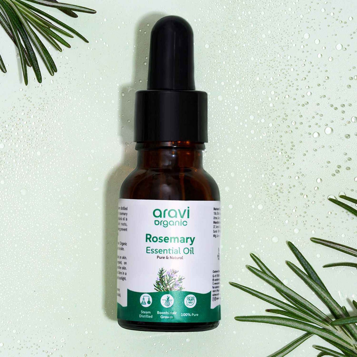 Aravi Organic Rosemary Essential Oil | 100% Pure & Natural | Promotes Hair Growth, Reduces Hair Fall, Strengthens Roots, Nourishes Scalp & Skin | For Men & Women | 15 ml