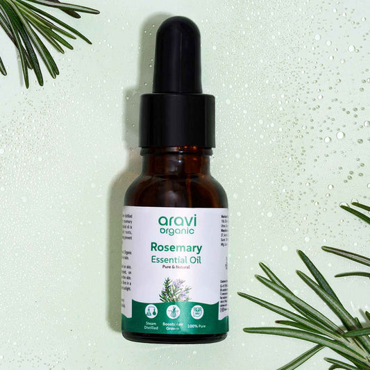 Aravi Organic Rosemary Essential Oil | 100% Pure & Natural | Promotes Hair Growth, Reduces Hair Fall, Strengthens Roots, Nourishes Scalp & Skin | For Men & Women | 15 ml