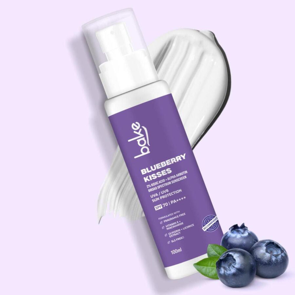 BAKE Blueberry Kisses 100% Mineral Sunscreen SPF 70 PA++++ with 2% Kojic Acid, Alpha Arbutin