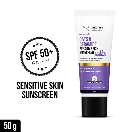 Dr. Sheth'S Oats & Ceramide Sensitive Skin Sunscreen Spf 50+ Pa++++ Oil-Free Sunscreen