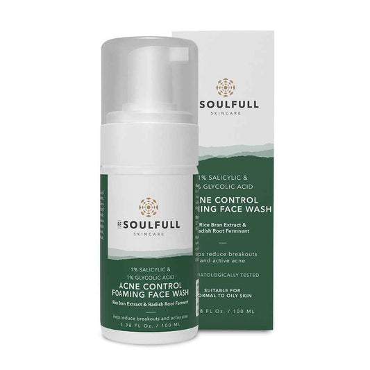 Be Soulfull Anti-Acne Foaming Face Wash | Face wash with 1% Salicylic Acid, 1% Glycolic Acid, Rice Bran Water & Radish Root Ferment | Controls oil, treats active acne | 100 ml