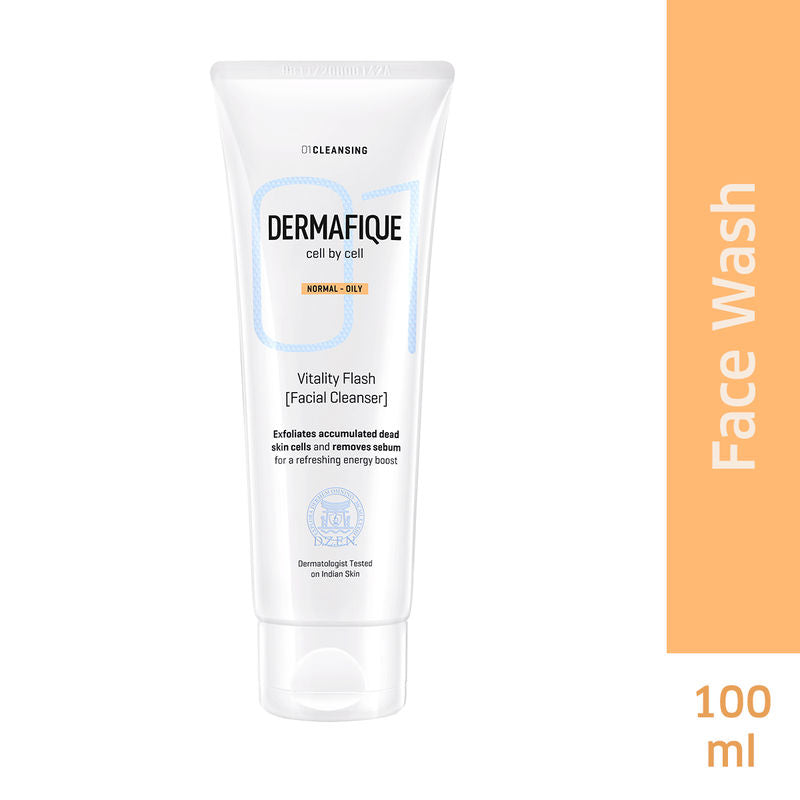 Dermafique Vitality Flash Facial Cleanser, Exfoliating Face Wash, Cleanses Pores, Removes Oil