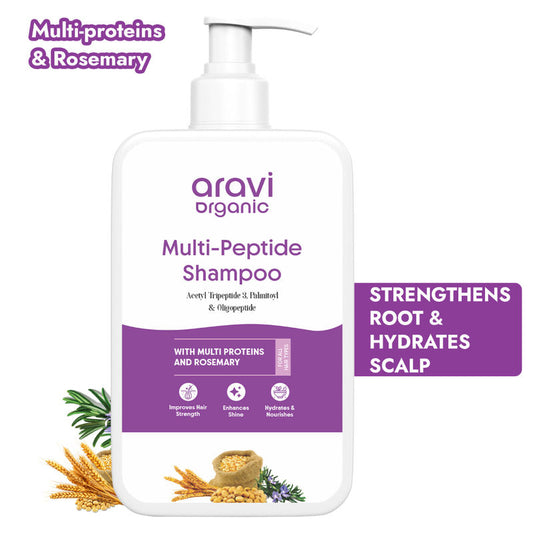 Aravi Organic Anti-Hairfall Multi Peptide Shampoo - Acetyl Tripeptide 3, Oligopeptide & Rosemary