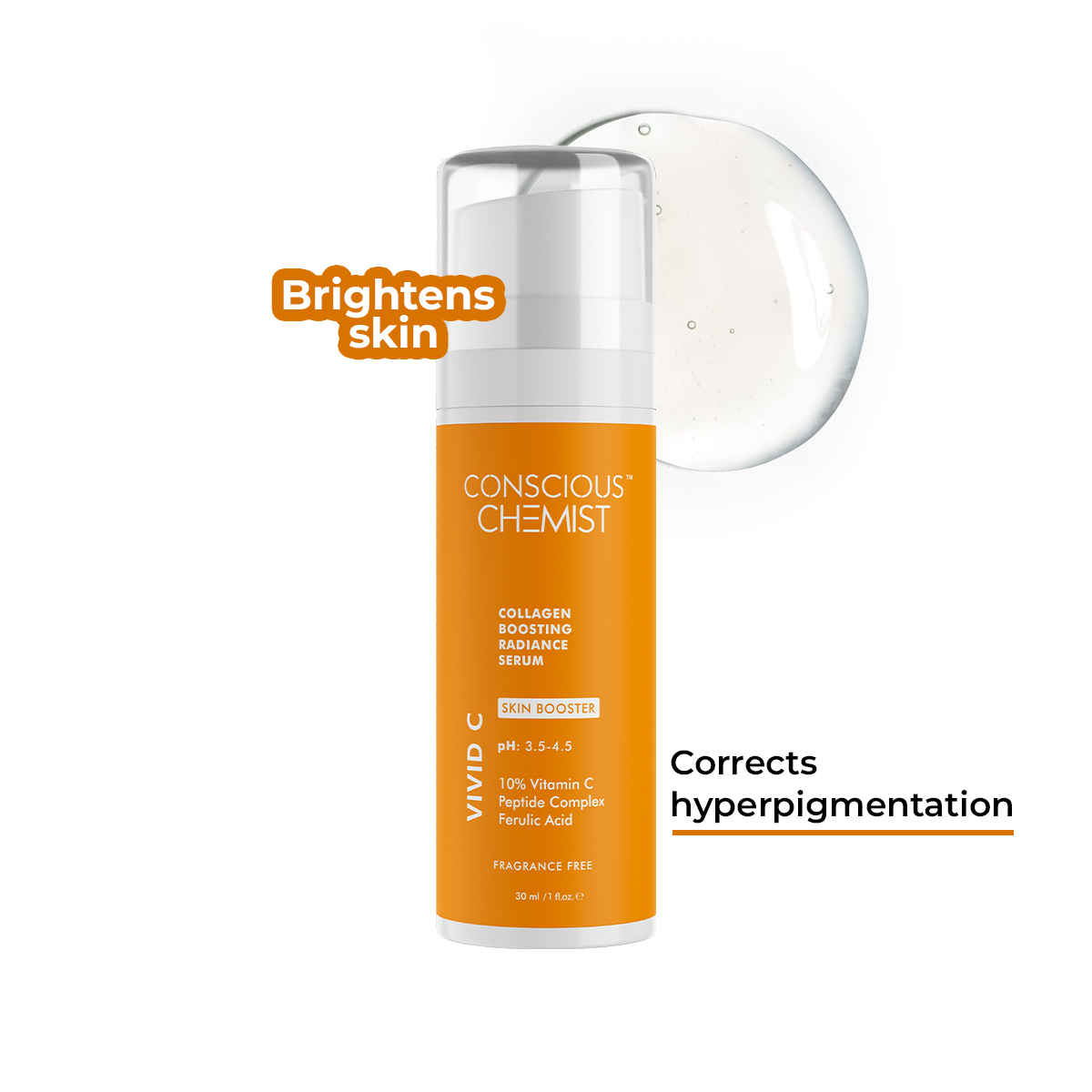 Conscious Chemist 10% Vitamin C Serum | 30 ml | Serum For Glowing Skin, Vitamin C Serum For Oily Skin, Anti Aging Serum with Ferulic Acid, Dark Circles & Fine Lines, Serum For Men & Women