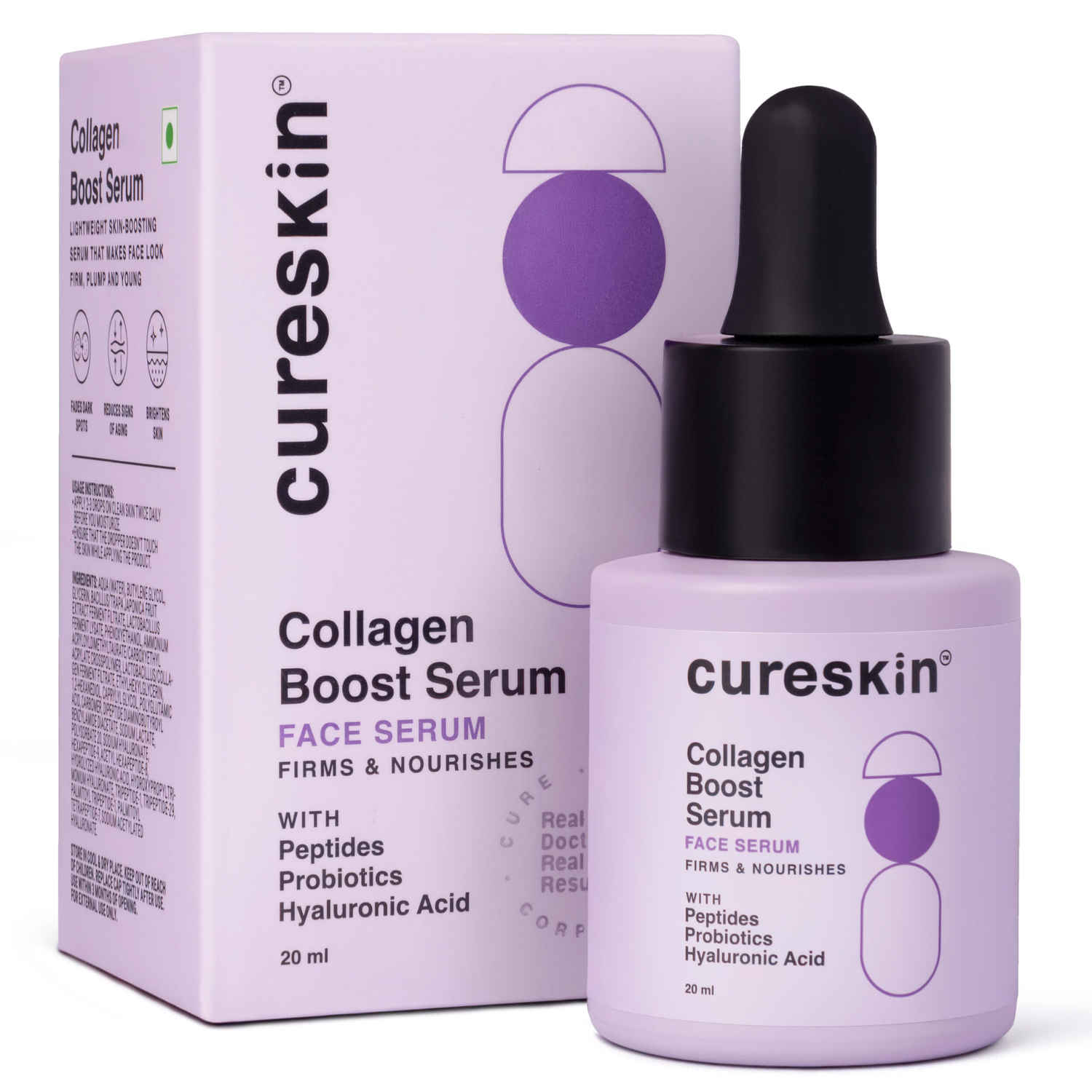 Cureskin Collagen Boost Serum |Face Serum Firms & Nourishes with Peptides Probiotics Hyaluronic Acid, (20 ml)