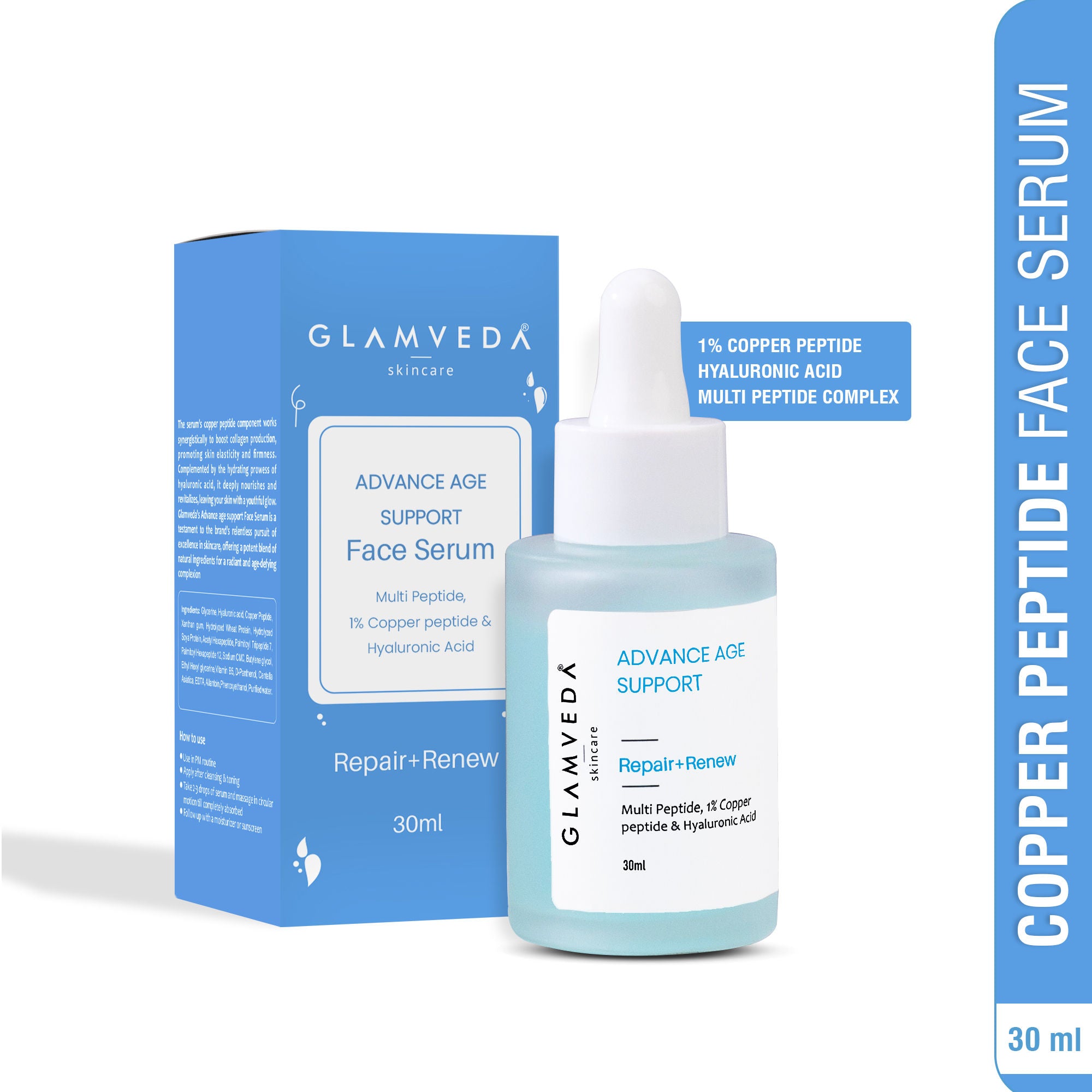 GLAMVEDA 1% COPPER PEPTIDE + HYALURONIC ACID ANTI AGING SERUM