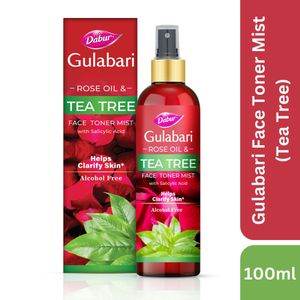 Dabur Gulabari Rose Oil & Tea Tree Face Toner Mist with Salicylic Acid - 100 ml | Treats breakouts, blackheads, and whiteheads | Tightens and Refines Pores | Alcohol free