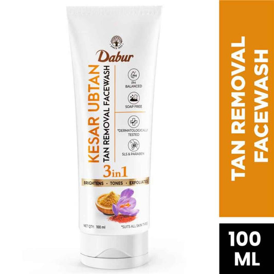 Dabur Kesar Ubtan Face Wash-100 ml | Enriched with Natural Turmeric, Niacinamide & Saffron to Brighten, Tone and Gently Exfoliate Skin | For Removing Tan, Dark Spots, Dirt & Impurities