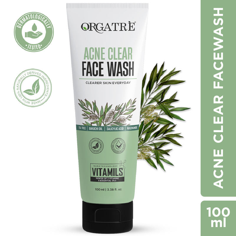 Orgatre 2% Salicylic Acid & Niacinamide Acne Clear Face Wash With Tea Tree For Acne-Prone Skin