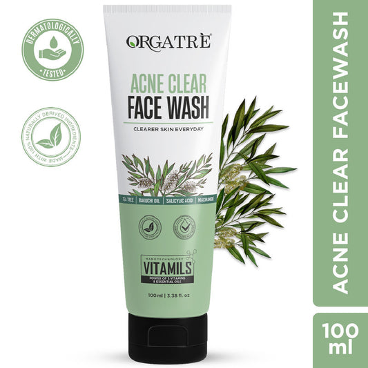 Orgatre 2% Salicylic Acid & Niacinamide Acne Clear Face Wash With Tea Tree For Acne-Prone Skin