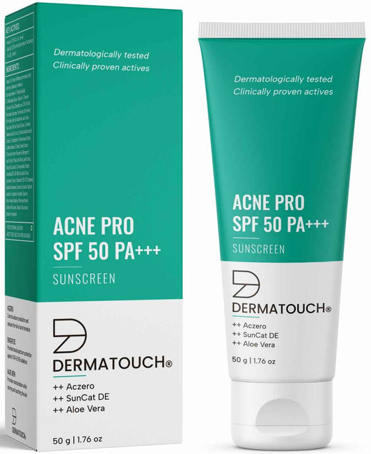 DERMATOUCH Acne Pro SPF 50 PA+++ Sunscreen | Non-acnegenic | UVA-UVB Protection | Zero White Cast | Unisex | 50 gm