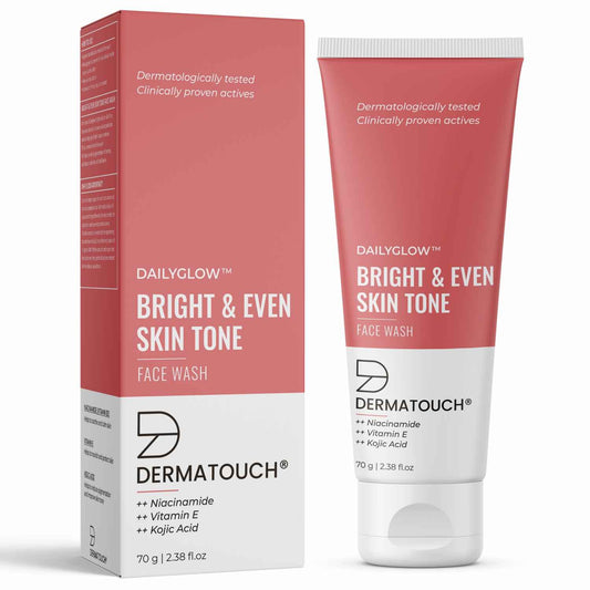 DERMATOUCH Bright & Even Tone Face Wash with Niacinamide, Vitamin E and Kojic Acid | Reduce blemishes , dark sport and balance skin tone  - 70 gms