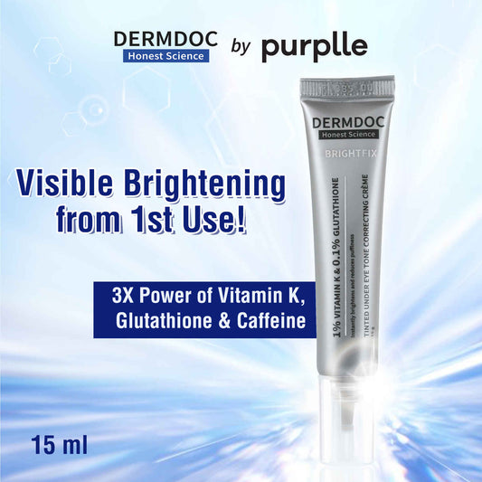DERMDOC by Purplle Tinted Brightening Under Eye Cream for Dark Circles (15 gm) | with 1% Vitamin K & 0.1% Glutathione | Brightening Under Eye Cream | Reduces Dark Circles, Puffiness & Wrinkles