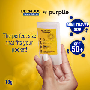 DERMDOC SPF 50 1% Hyaluronic Acid Mini Sunscreen Stick (13 gm) | Sunblock | PA +++ I Dewy Finish I Easy Application I Travel Friendly | Non-Comedogenic