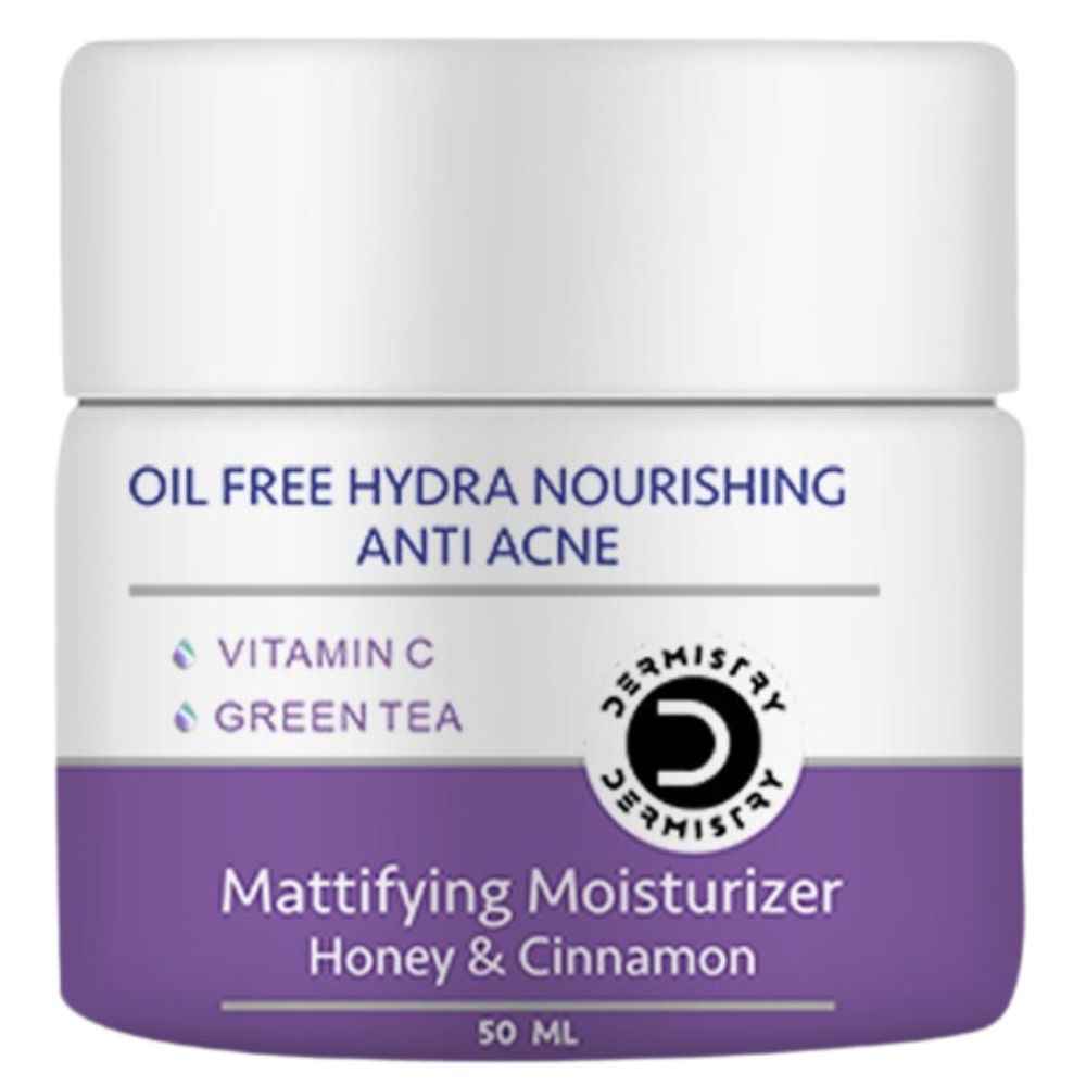 Dermistry Oil Free Hydra Nourishing Mattifying Moisturizer Face Gel | Use Day Night I Pimples Oily Acne Prone Skin I Cinnamon Honey Green Tea Vitamin C Lightweight Non-Greasy Women Men 50 ml