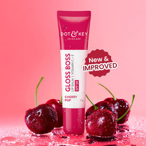 Dot & Key Gloss Boss Cherry Pop SPF 50 Lip Balm for Smooth Soft Lips, Shea Butter with Vitamin C+E, Tinted Lip Balm For glossy, Buttery Soft Lips With Vitamin C For Dark Lips For Women, 12 gm