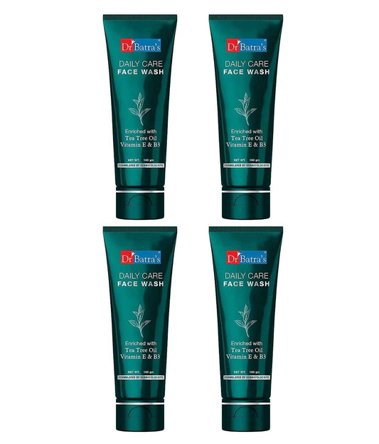 Dr.Batra`s Daily Care Face Wash. Eliminates Dirt. Moisturizes Skin. Protects Against Impurities. Contains Echinacea Extracts, Tea Tree Oil, Vitamin B3, Vitamin E. SLS, Paraben Free. For Men, Women. 100 g. (Pack of 4)