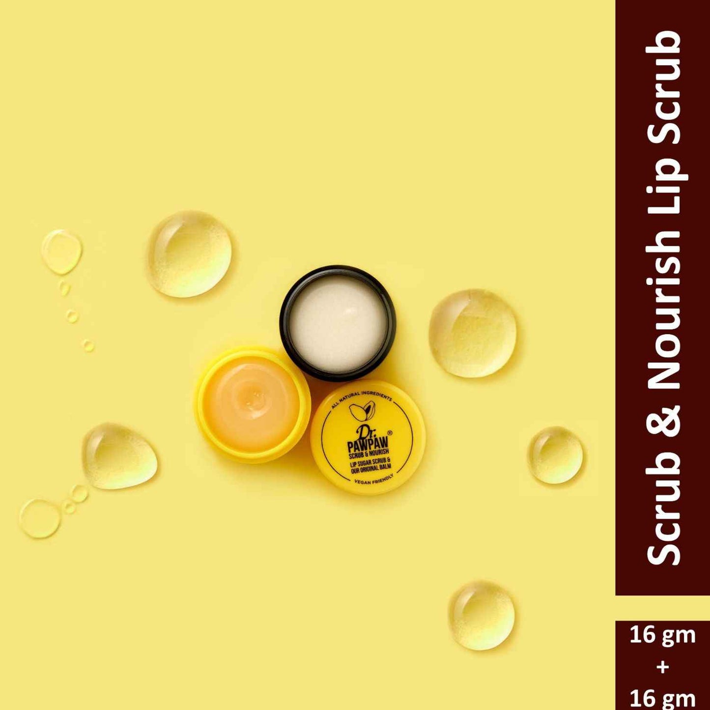 Dr.PAWPAW Scrub & Nourish Lip Scrub| 2 In 1 Lip Sugar Scrub & Balm | Gentle Exfoliation & Lip Moisturizer - 32 gm