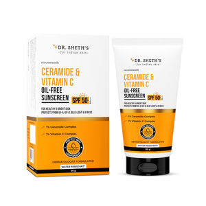 Dr. Sheth's Ceramide & Vitamin C Oil-Free Sunscreen SPF 50+, PA++++, For Healthy & Bright Skin. Lightweight, Non Greasy UVA/UVB & Blue Light & IR Protection. No white cast. Acne Safe,Men & Women, 50 gm