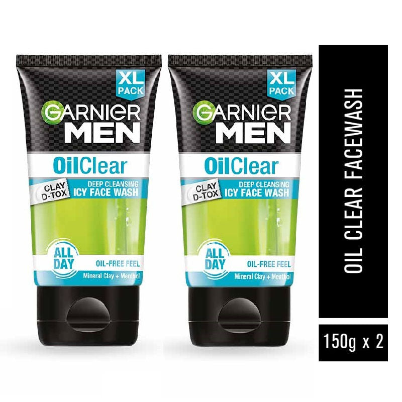 Garnier Men Oil Clear Deep Cleansing Facewash For Men Enriched with Mineral Clay - Pack Of 2 | 300g