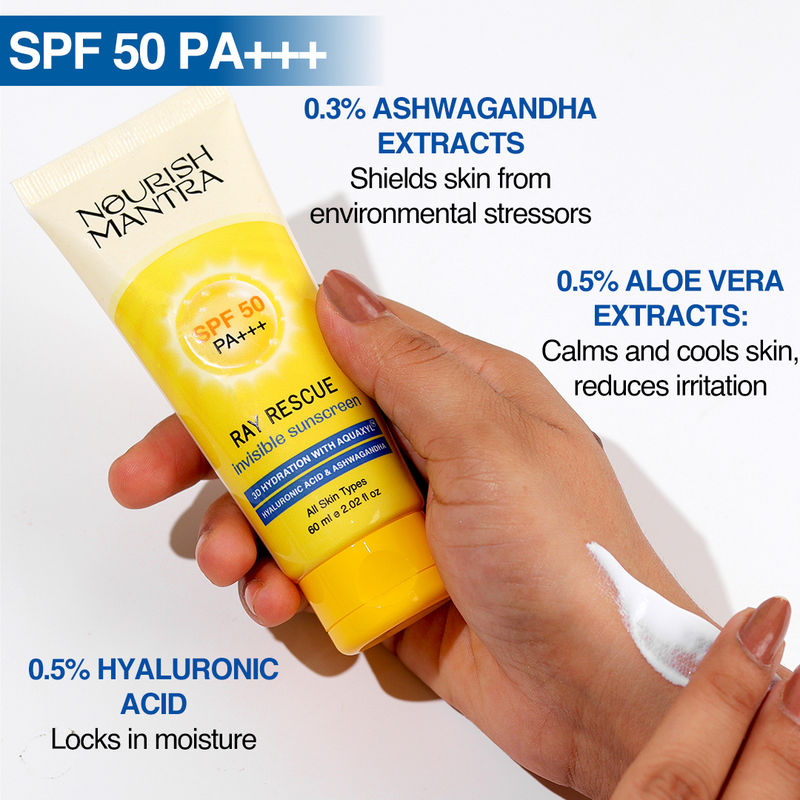 Nourish Mantra Ray Rescue Invisible Sunscreen with SPF 50 & Aquaxyl for UV Protection