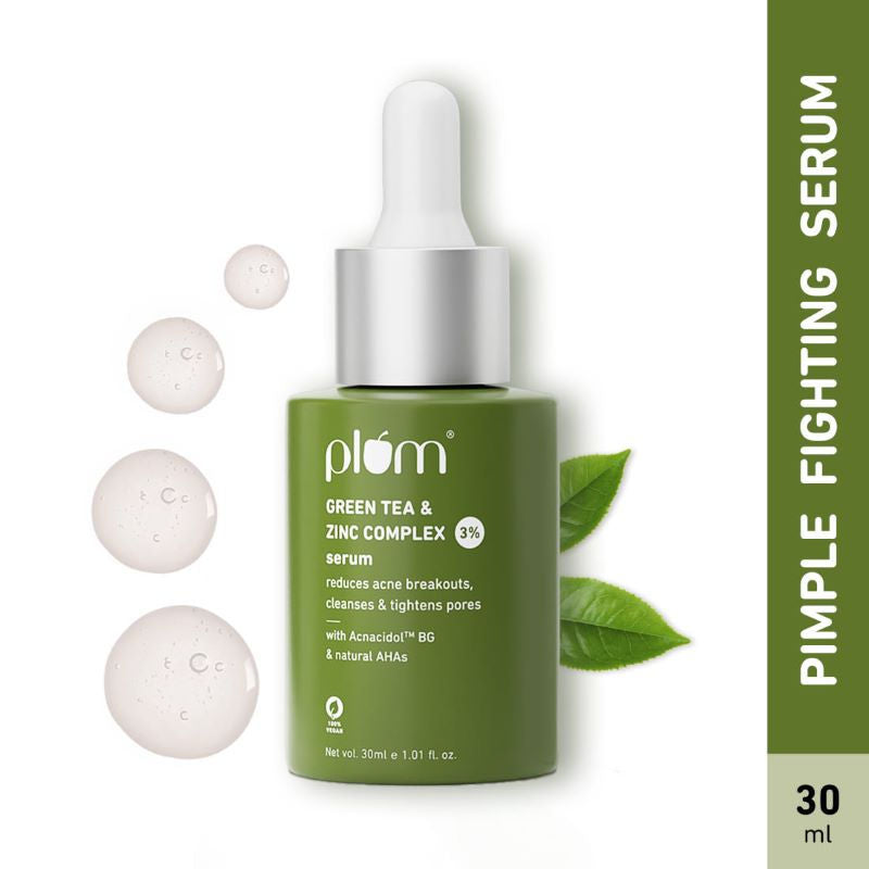 Plum Green Tea & 3% Zinc Complex Face Serum with Acnacidol BG - Fights Acne, Pimples & Controls Oil