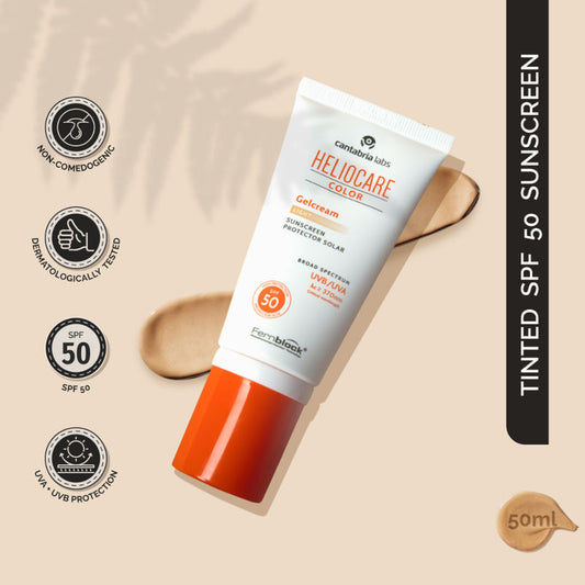 Heliocare Color Gel Cream Tinted Sunscreen SPF 50 Uva & Uvb Protection, No White Cast, Dewy Finish