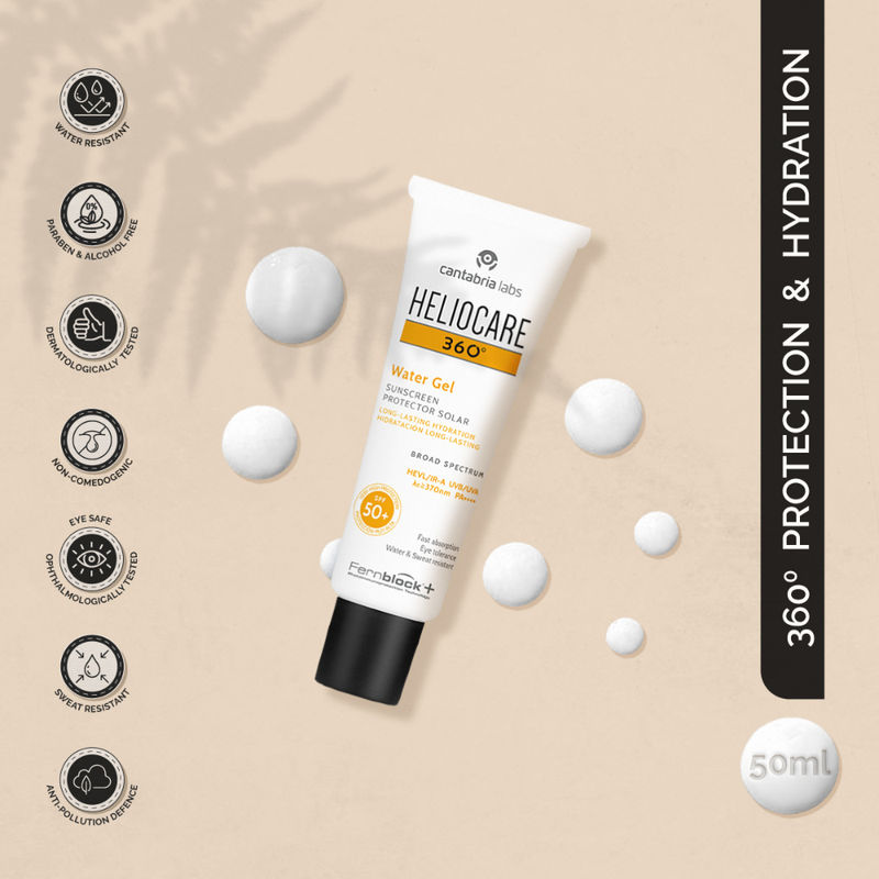 Heliocare Water Gel Hydrating Sunscreen SPF 50+ Pa++++, Water & Sweat Resistant, For Dry & Dull Skin