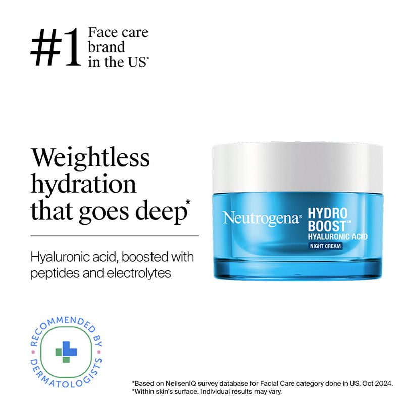 Neutrogena Hydro Boost Hyaluronic Acid Night Cream & Moisturizer with Peptide for Dry & Oily Skin