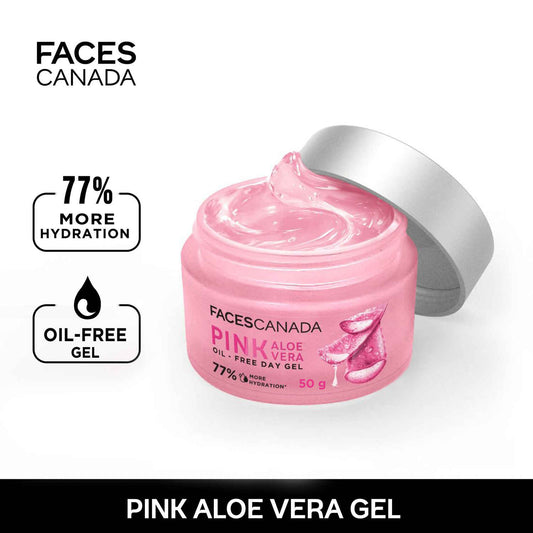 FACES CANADA Pink Aloe Vera Oil-Free Day Gel, 50 gm | 1.5% Hyaluronic Acid | Intense Hydration | Lightweight, Non Sticky & Absorbs Easily | Soothing, Nourishing & Acne Control | No Alcohol & Parabens