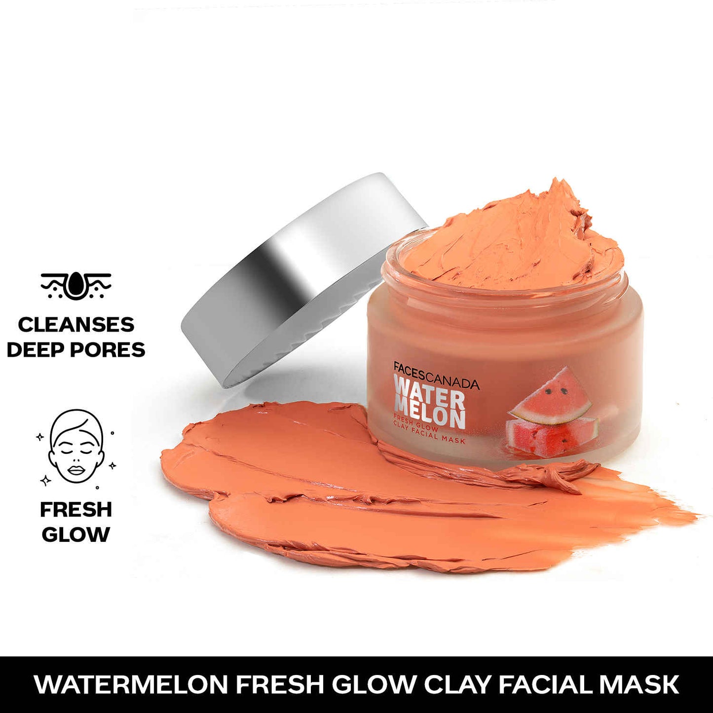 FACES CANADA Watermelon Fresh Glowy Clay Facial Mask, 50 gm | Watermelon Extract & Bentonite Clay | Deep Pore Cleansing | Soft, Smooth & Hydrated Skin | Youthful Glow | For All Skin Types | Vegan