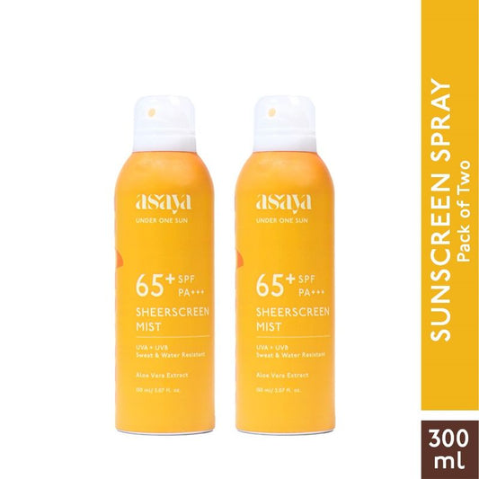 Asaya Sunscreen Spray For Face And Body SPF 65+ PA+++ Sunscreen Waterproof Pack of 2