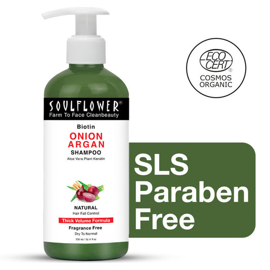 Soulflower Onion Biotin & Keratin Shampoo for Dry Frizzy Hair, Aloe Vera, Neem Oily Scalp, Hairfall