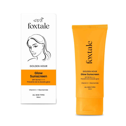 Foxtale Glow Sunscreen SPF 50 PA++++ Lightweight with Vitamin C and Niacinamide | Fast Absorbing | UVA and UVB filters Prevents Tanning | No White Cast | Non-Greasy | For Men & Women | All Skin Types - 50 ml