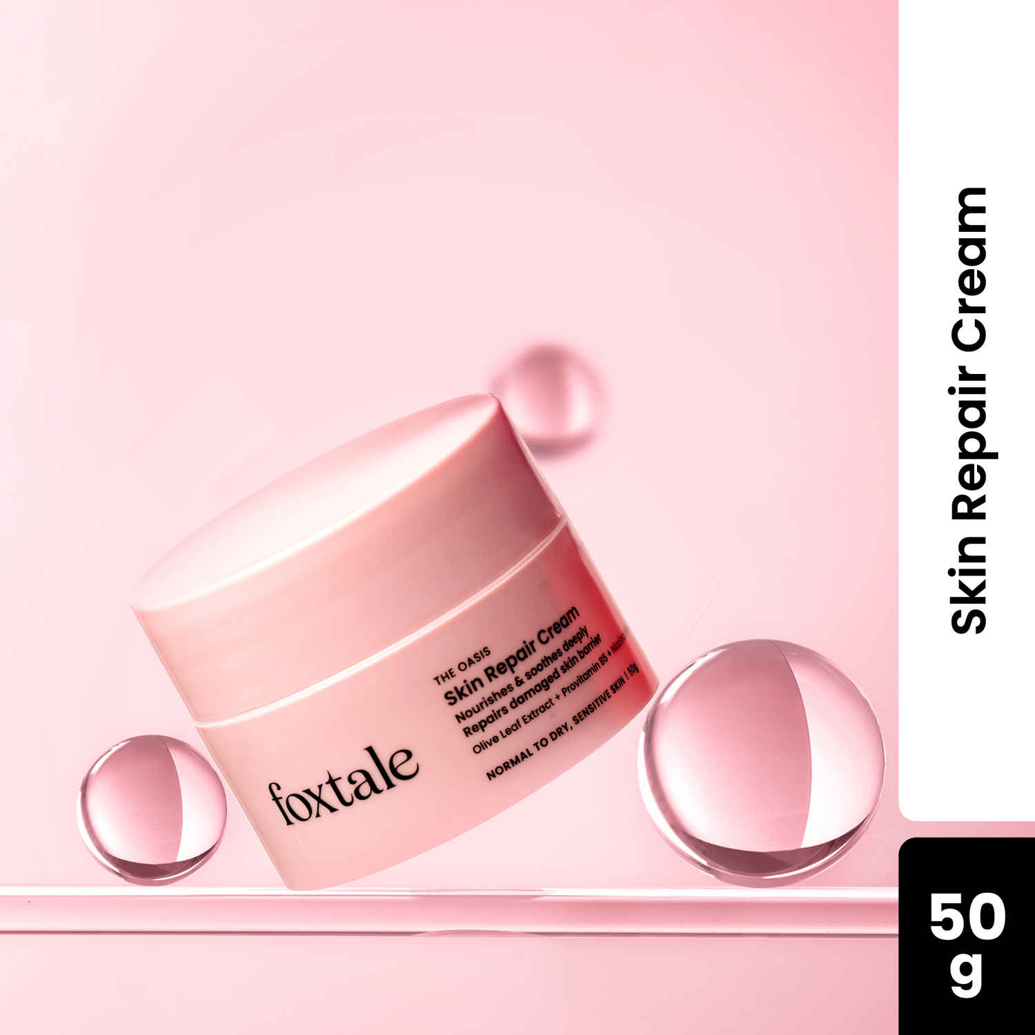 Foxtale Skin Repair Cream with Olive Leaf Extract, Provitamin B5 and Niacinamide for Dry and Sensitive Skin Types, Men & Women, 50 gm