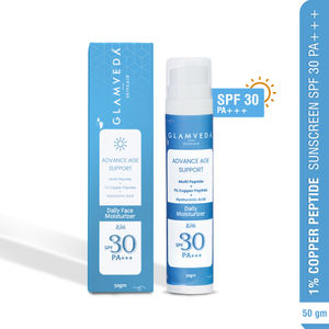 Glamveda 1% Copper peptide Advance Age Support Sunscreen SPF 30 +++ for men and women with Centella AsiaticaA 50 gm