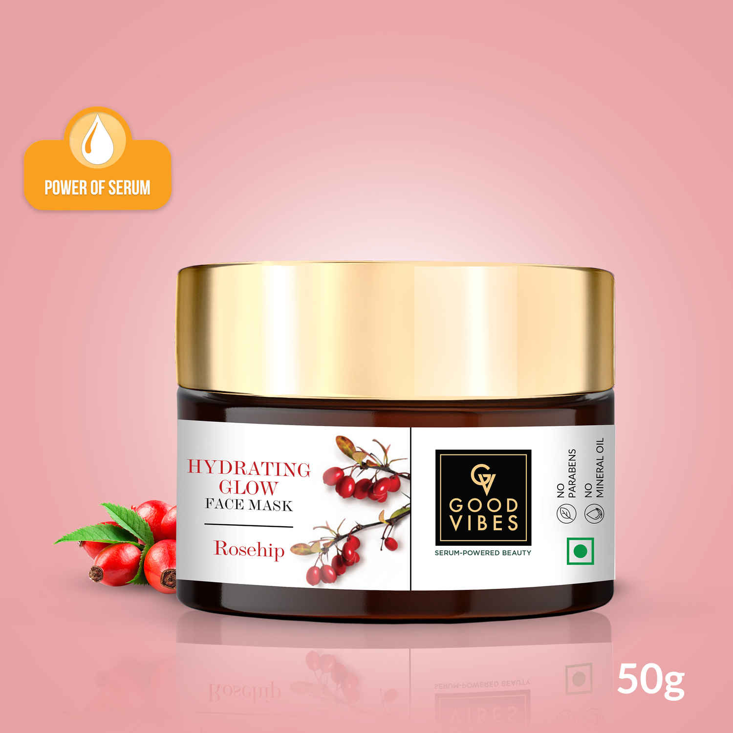 Good Vibes Rosehip Hydrating Glow Face Mask | Radiance, Firming | With Avocado Oil | No Parabens, No Sulphates, No Mineral Oil, No Animal Testing (50 gm)
