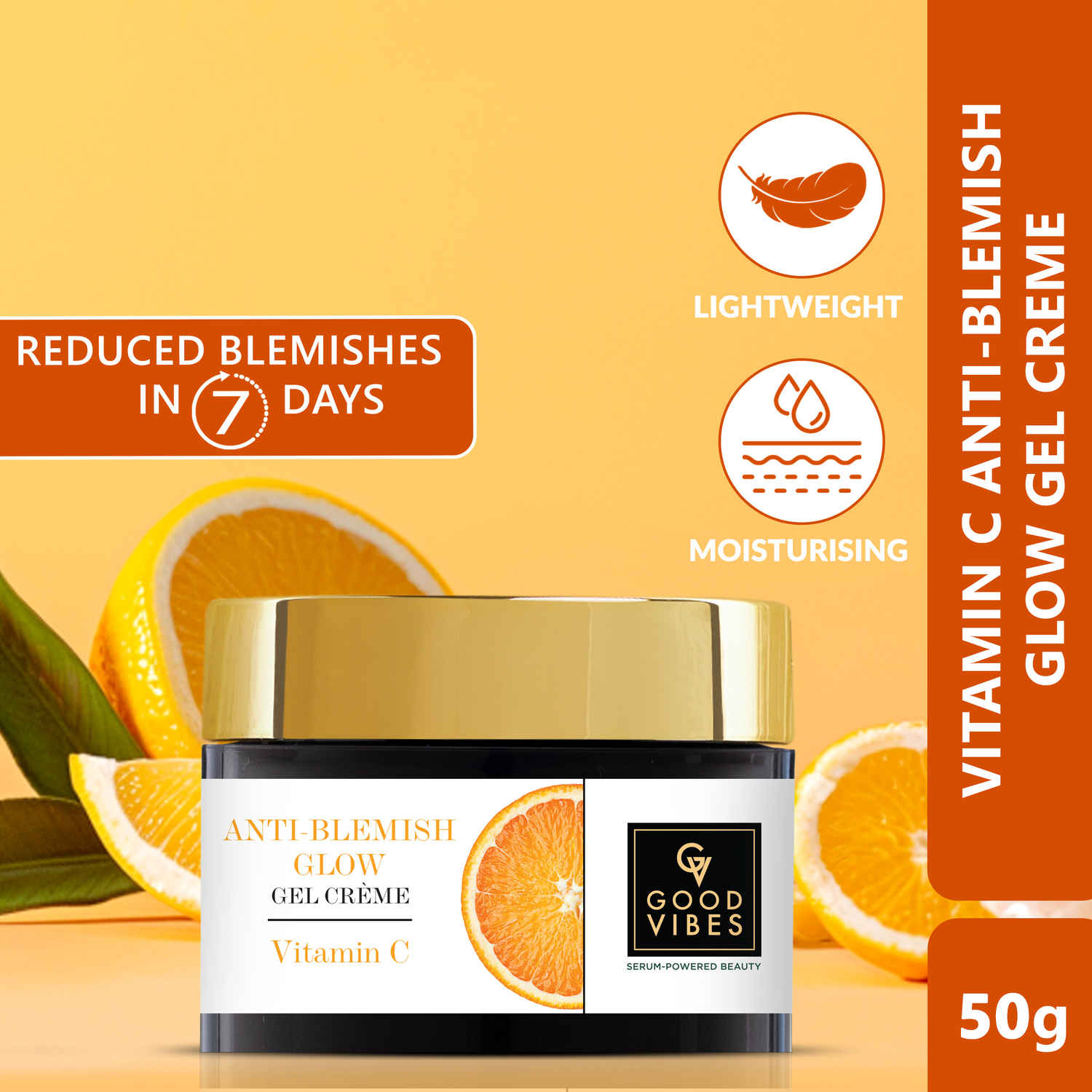 Good Vibes Anti Blemish Glow gel Creme Vitamin C | Spotless glow, Brightening, Depigmentation, Oil free (50 gm)