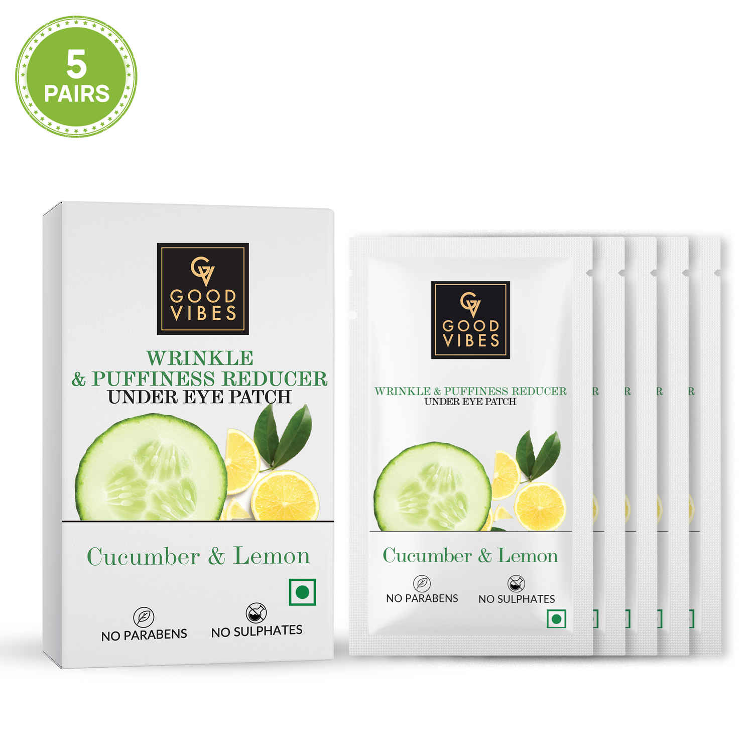 Good Vibes Cucumber & Lemon Wrinkle & Puffiness Reduction Under Eye Patch | Lightening | Vegan, No Parabens, No Sulphates, No Mineral Oil (20 ml)
