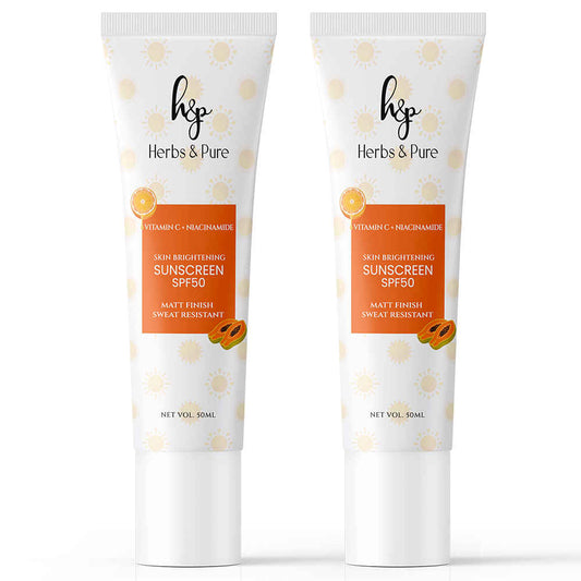 Herbs & Pure Skin Brightening Vitamin C & Niacinamide Sunscreen SPF 50 For Quick Absorbing, Sun Protection and Glow|No Parabens or sulphates, Unisex, All Skin Types 50 ml - Pack of 2