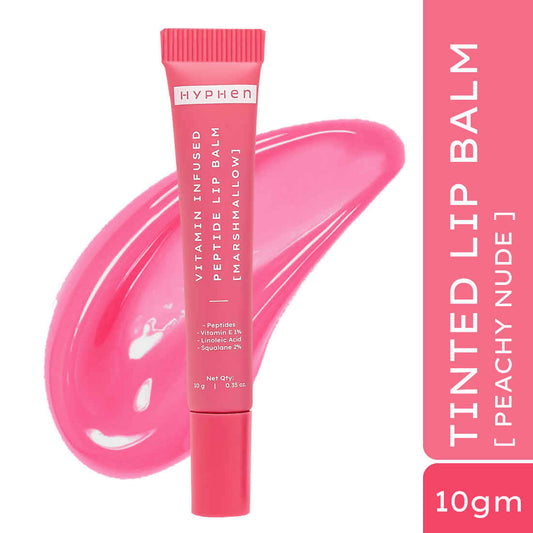 Hyphen Vitamin Infused Peptide Lip Balm - Marshmallow | 1% Vitamin E, 2% Squalane & Peptides | Brightens Dark Lips | 24h Moisturization for Dry Lips - 10 gm